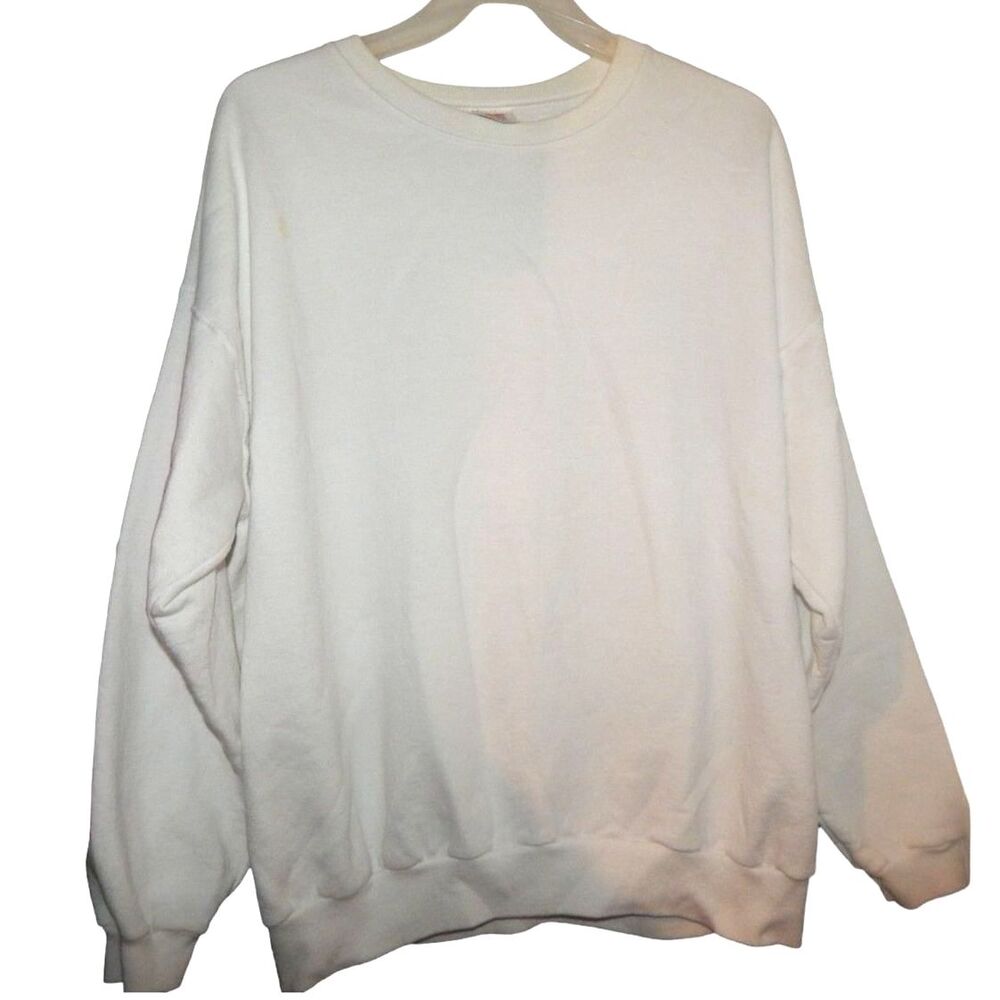 Hanes Her Way Women’s X‑Large Solid White Pullover Crew Neck Sweatshirt